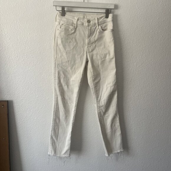 MOTHER The Rascal Crop Fray Cream Puffs White Straight Leg Jeans Size 26 - Picture 1 of 7